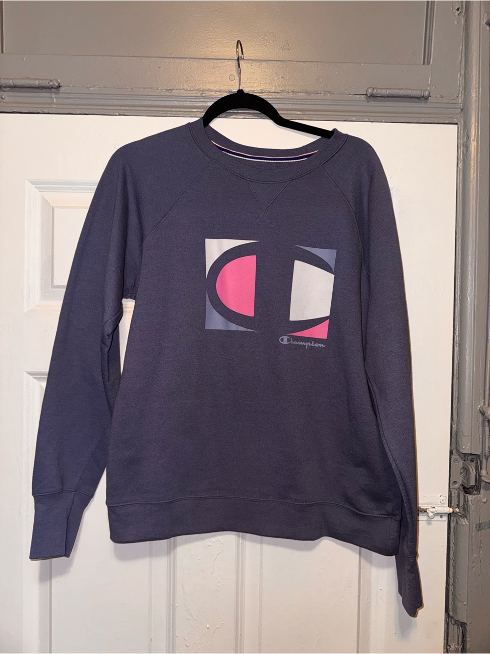 Champion Crewneck Sweatshirt with Pink and Light Gray Logo
